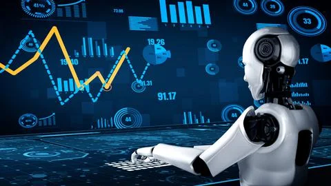 Future financial technology controll by AI robot huminoid uses machine learning 스톡 일러스트