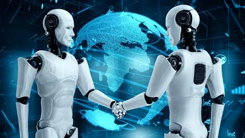 Future financial technology controll by AI robot huminoid uses machine learning Stock Illustration