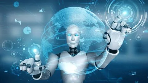 Future financial technology controll by AI robot huminoid uses machine learning 스톡 일러스트