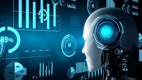 Future financial technology controll by AI robot huminoid uses machine learning Stock Illustration