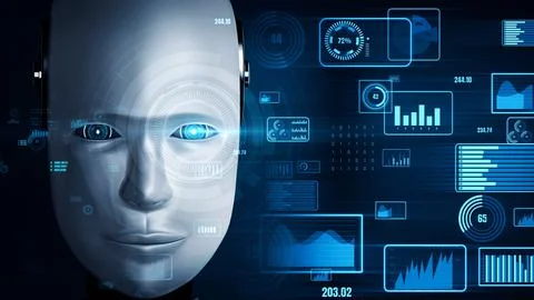 Future financial technology controll by AI robot huminoid uses machine learning Stock Illustration