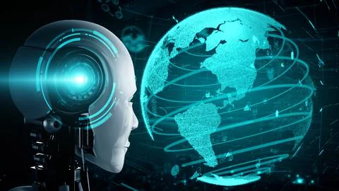 Future financial technology controll by AI robot huminoid uses machine learning イラスト素材