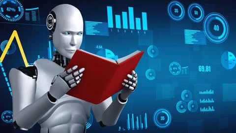 Future financial technology controll by AI robot huminoid uses machine learning Illustrazione stock