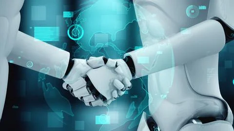 Future financial technology controll by AI robot huminoid uses machine learning Illustrazione stock