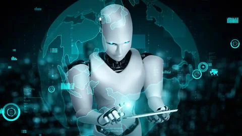 Future financial technology controll by AI robot huminoid uses machine learning Stock Illustration