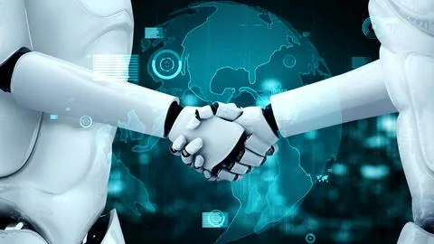 Future financial technology controll by AI robot huminoid uses machine learning Stock Illustration