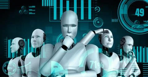 Future financial technology controll by AI robot huminoid uses machine learning Stock Illustration
