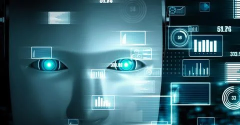 Future financial technology controll by AI robot huminoid uses machine learning Stock Illustration