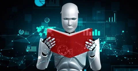 Future financial technology controll by AI robot huminoid uses machine learning イラスト素材