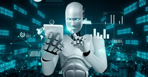 Future financial technology controll by AI robot huminoid uses machine learning 스톡 일러스트