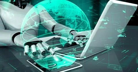 Future financial technology controll by AI robot huminoid uses machine learning イラスト素材