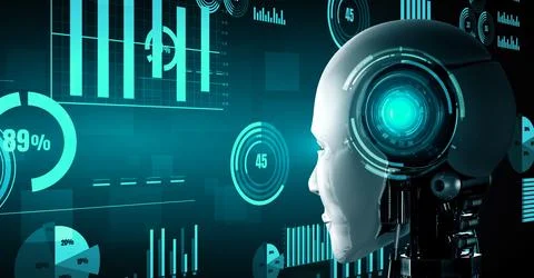 Future financial technology controll by AI robot huminoid uses machine learning 스톡 일러스트