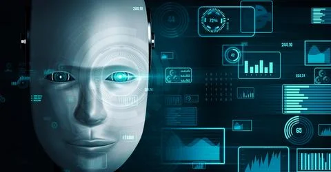 Future financial technology controll by AI robot huminoid uses machine learning Stockillustratie