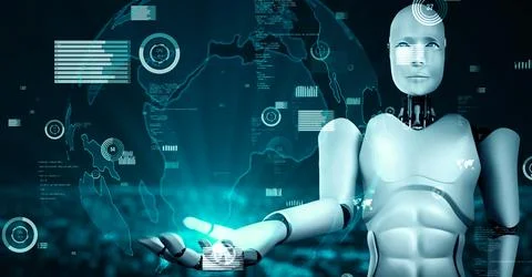 Future financial technology controll by AI robot huminoid uses machine learning イラスト素材