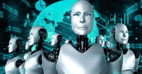 Future financial technology controll by AI robot huminoid uses machine learning Stockillustratie