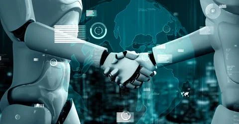 Future financial technology controll by AI robot huminoid uses machine learning イラスト素材