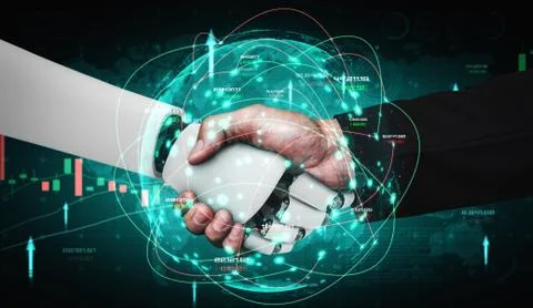 Future financial technology controlled by AI robot using machine learning Illustrazione stock