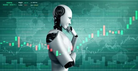 Future financial technology controlled by AI robot using machine learning Illustrazione stock