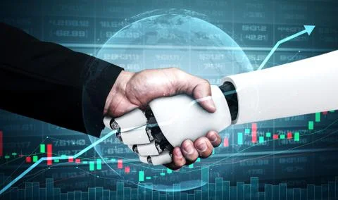 Future financial technology controlled by AI robot using machine learning Illustrazione stock