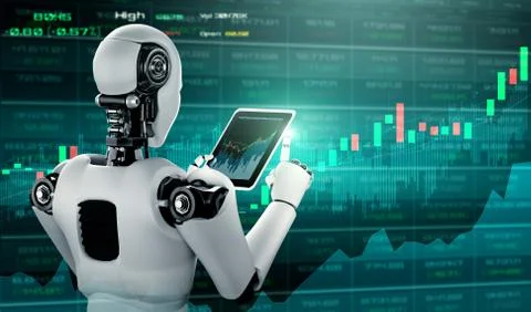 Future financial technology controlled by AI robot using machine learning Stock Illustration