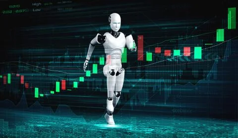 Future financial technology controlled by AI robot using machine learning Illustrazione stock
