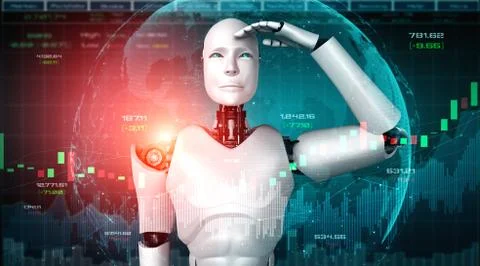 Future financial technology controlled by AI robot using machine learning イラスト素材