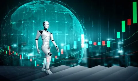 Future financial technology controlled by AI robot using machine learning Stock Illustration