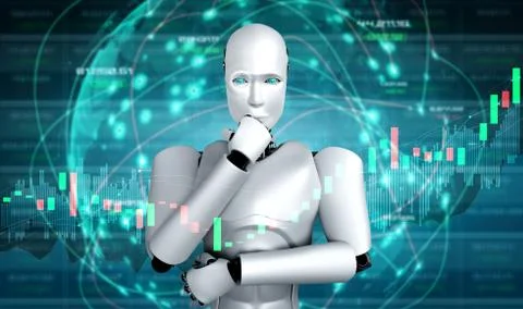 Future financial technology controlled by AI robot using machine learning Illustrazione stock