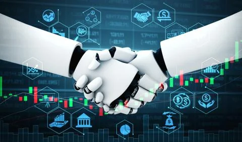 Future financial technology controlled by AI robot using machine learning Stock Illustration