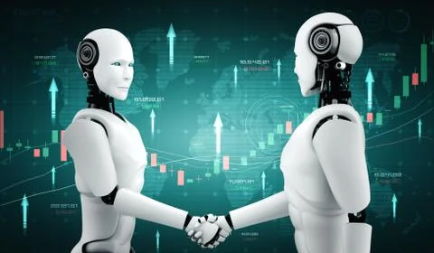 Future financial technology controlled by AI robot using machine learning Stock Illustration