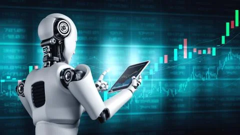 Future financial technology controlled by AI robot using machine learning Illustrazione stock