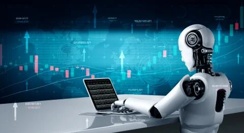 Future financial technology controlled by AI robot using machine learning Illustrazione stock
