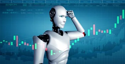 Future financial technology controlled by AI robot using machine learning Illustrazione stock