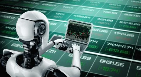 Future financial technology controlled by AI robot using machine learning Illustrazione stock