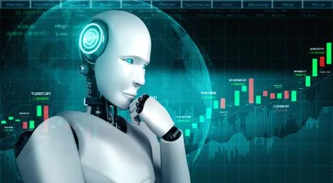 Future financial technology controlled by AI robot using machine learning Stock Illustration