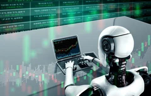 Future financial technology controlled by AI robot using machine learning Stock Illustration