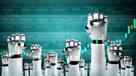 Future financial technology controlled by AI robot using machine learning Illustrazione stock