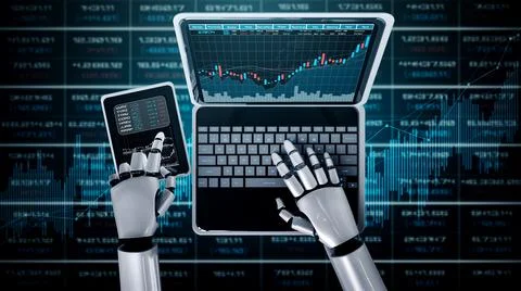 Future financial technology controlled by AI robot using machine learning 스톡 일러스트