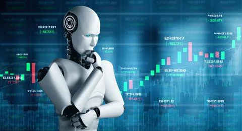 Future financial technology controlled by AI robot using machine learning Illustrazione stock