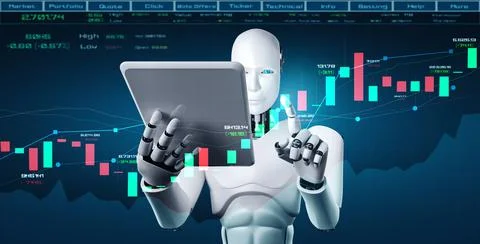 Future financial technology controlled by AI robot using machine learning Illustrazione stock