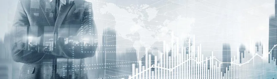 Future Financial Technology Interface. Graph Stock Market chart. World map on Foto stock