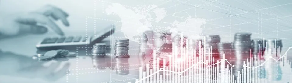 Future Financial Technology Interface. Graph Stock Market chart. World map on Foto stock