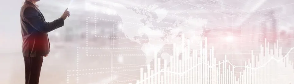 Future Financial Technology Interface. Graph Stock Market chart. World map on Foto stock