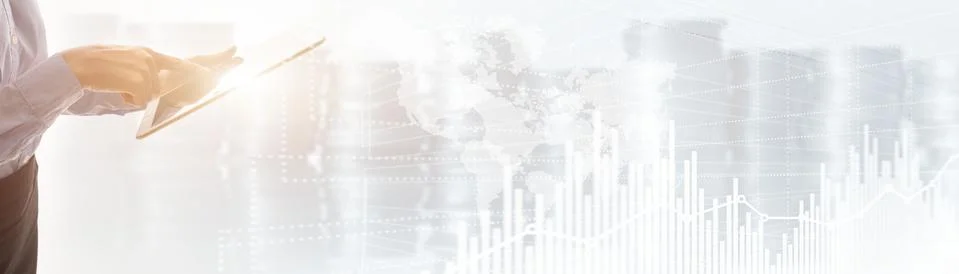 Future Financial Technology Interface. Graph Stock Market chart. World map on Foto stock