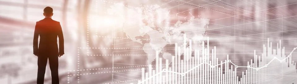 Future Financial Technology Interface. Graph Stock Market chart. World map on Stock Photos