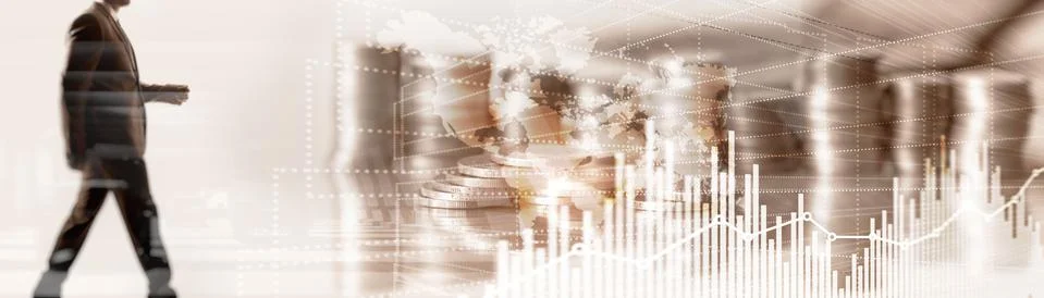 Future Financial Technology Interface. Graph Stock Market chart. World map on Foto stock