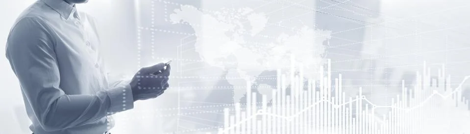 Future Financial Technology Interface. Graph Stock Market chart. World map on Foto stock