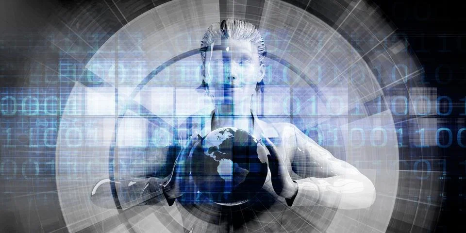 Future Focused Global Technology Supporting Worldwide Business Operations Stock Photos