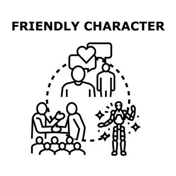 Future friendly character interacting with people communication Illustration