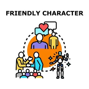 Future friendly character interacting with people communication Stock Illustration